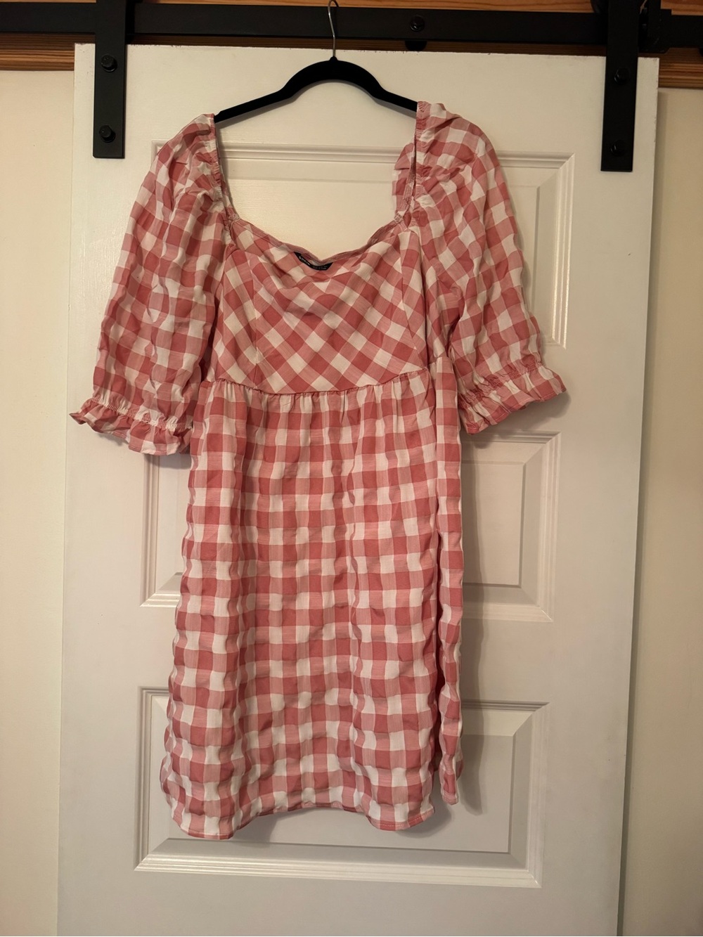 Gingham Peasant Sleeve Mini Dress size medium